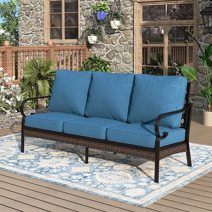 Patio Furniture Sofa, Love-Seat Patio Sofa Steel Frame Outdoor Sectional Couch