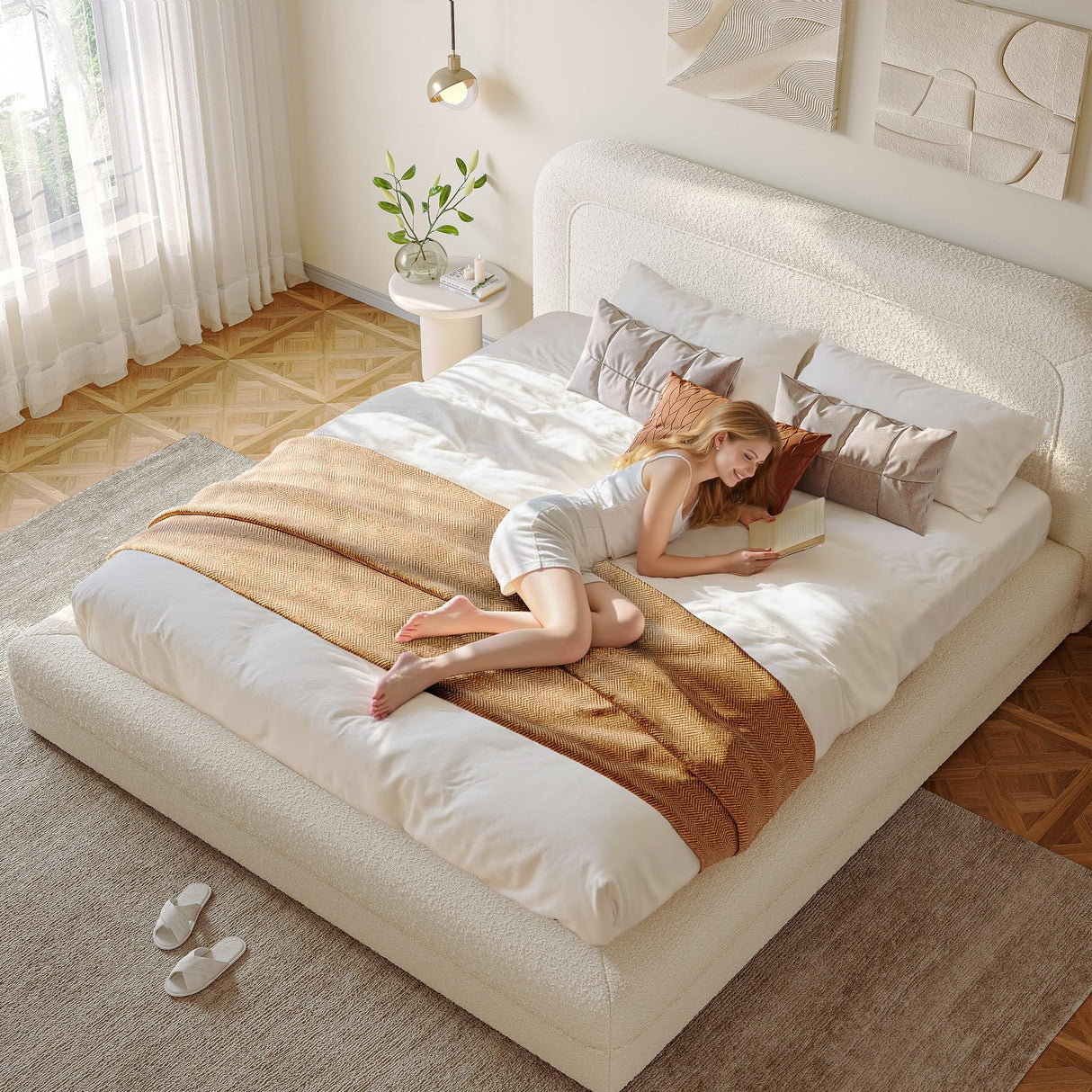 Full Upholstered Cloud Bed Frame with Headboard