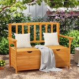 Outdoor Wooden Storage Bench, Patio Storage Box with Portable Handle & Seating, Deck