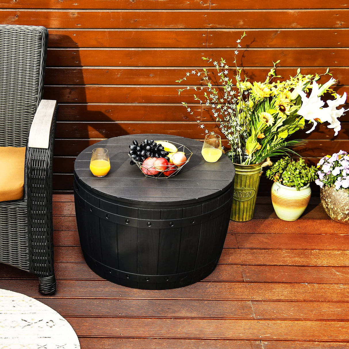 33 Gallon Round Deck Box, Outdoor Storage Box for Patio Furniture