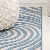 SCN103E-5 Maribo High-Low Abstract Groovy Striped Dark Blue/Cream 5 ft. x 8 ft