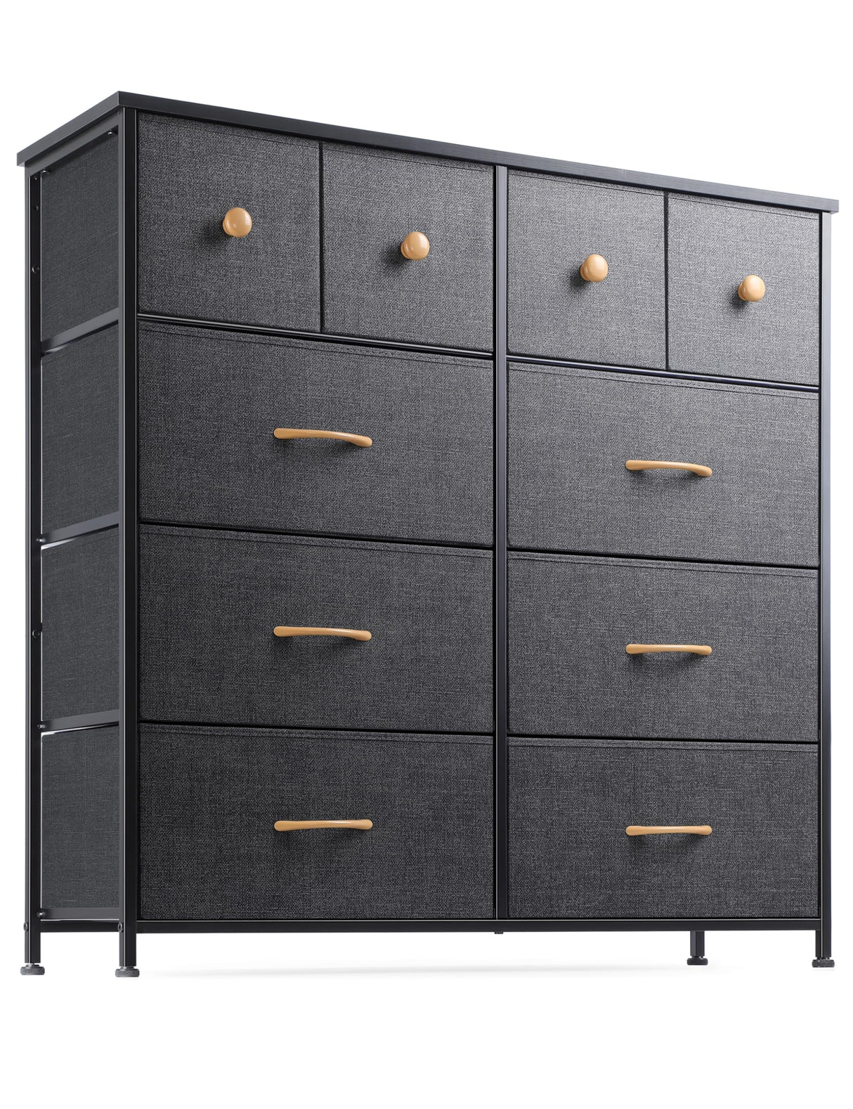 Nicehill Dresser for Bedroom with 10 Drawers, Storage Drawer Organizer, Tall Chest of Drawers for Closet, Living Room, Hallway, Entryway, Fabric Drawers (Black Grey)