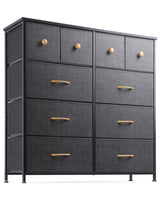 Nicehill Dresser for Bedroom with 10 Drawers, Storage Drawer Organizer, Tall Chest of Drawers for Closet, Living Room, Hallway, Entryway, Fabric Drawers (Black Grey)