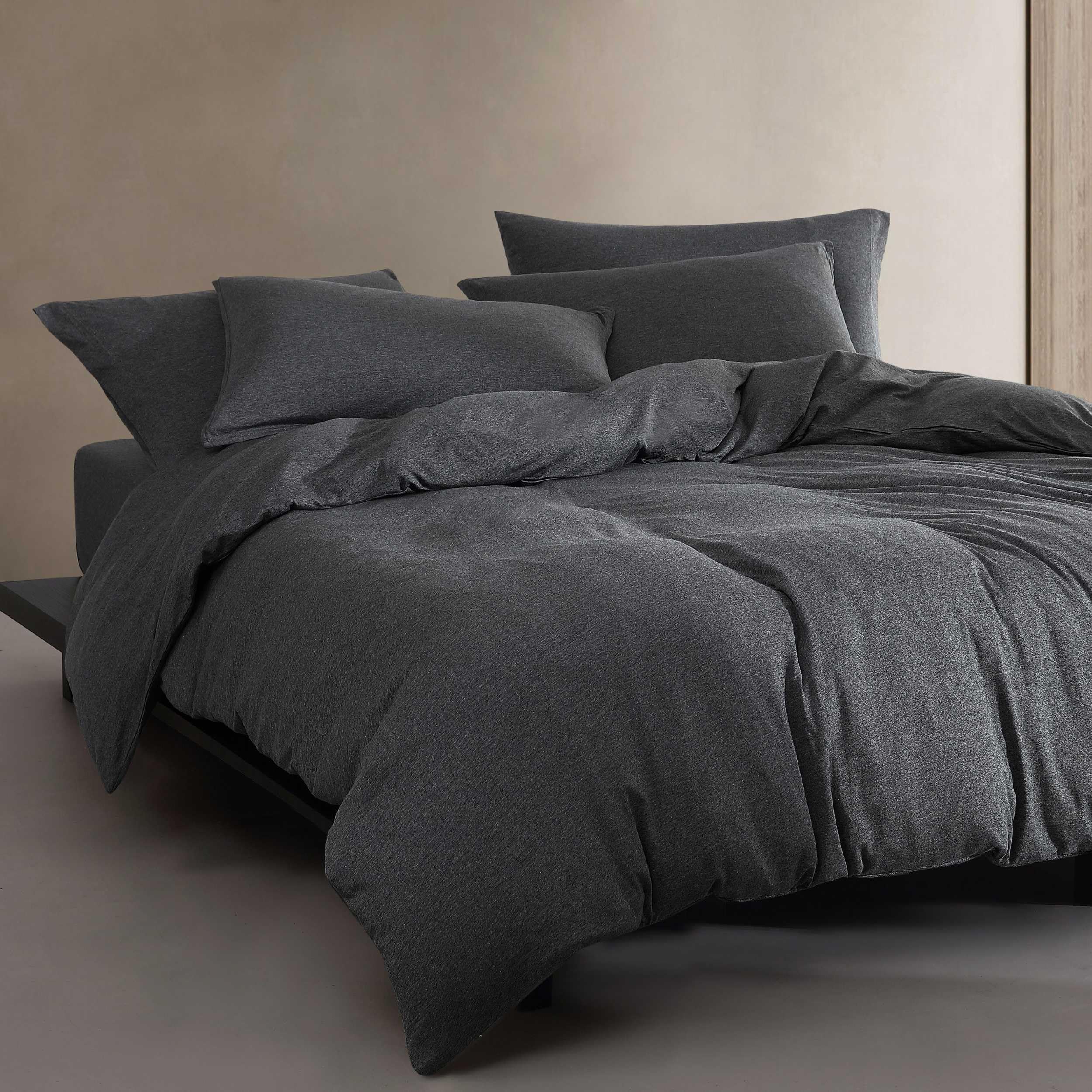 Comforter Set, Luxuriously Soft Home Decor, Modern Cotton Melange Jersey Bedding (Gunmetal Grey Heather, King)