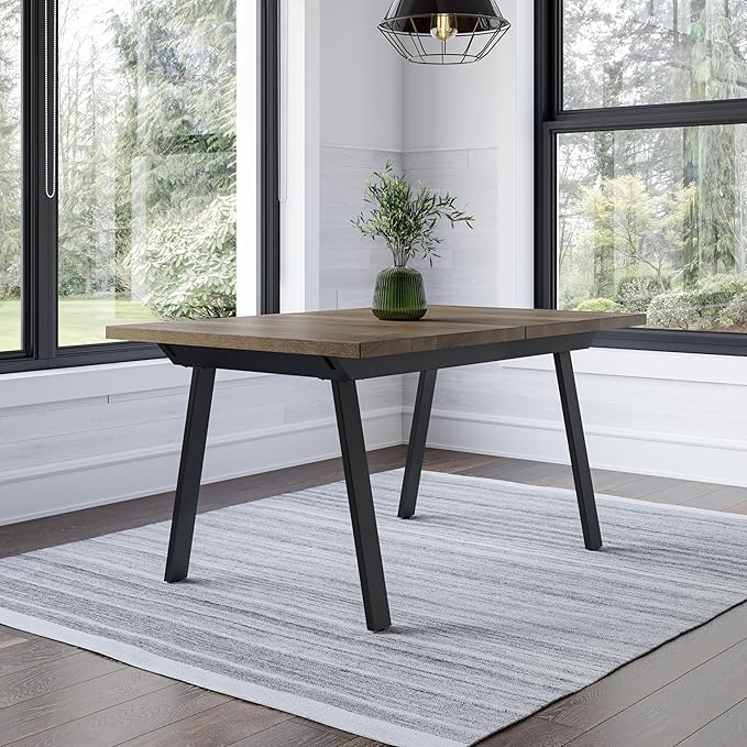 Kane Extendable Dining Table - Grey Solid Wood/Black Metal