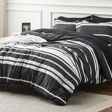 Bedding Sets Queen 7 Pieces, Striped Blue Comforter Set Queen