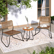 3-Piece Bistro Set - Stackable PE Rattan Chairs & Acacia Wood Table, Modern Outdoor