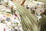 Floral Duvet Cover Set 100% Cotton Green and Beige Striped Shabby Flower Bedding