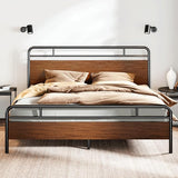Wooden Headboard and Footboard, Rounded Corner Metal Structure, Heavy Duty Slats
