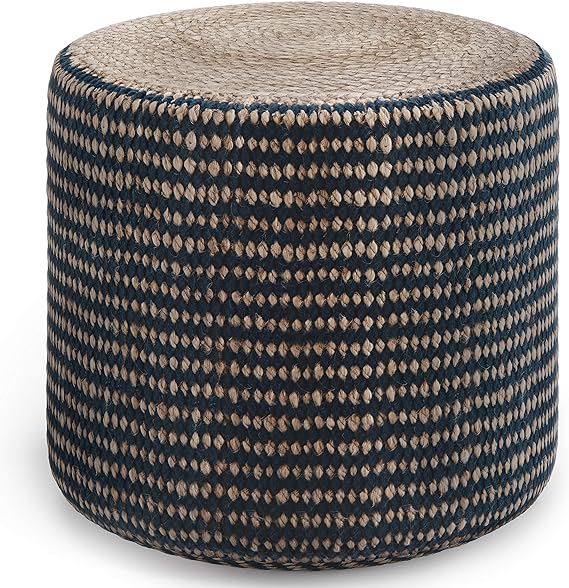 Larissa Round Pouf, Footstool, Upholstered in Natural Hand Braided Jute