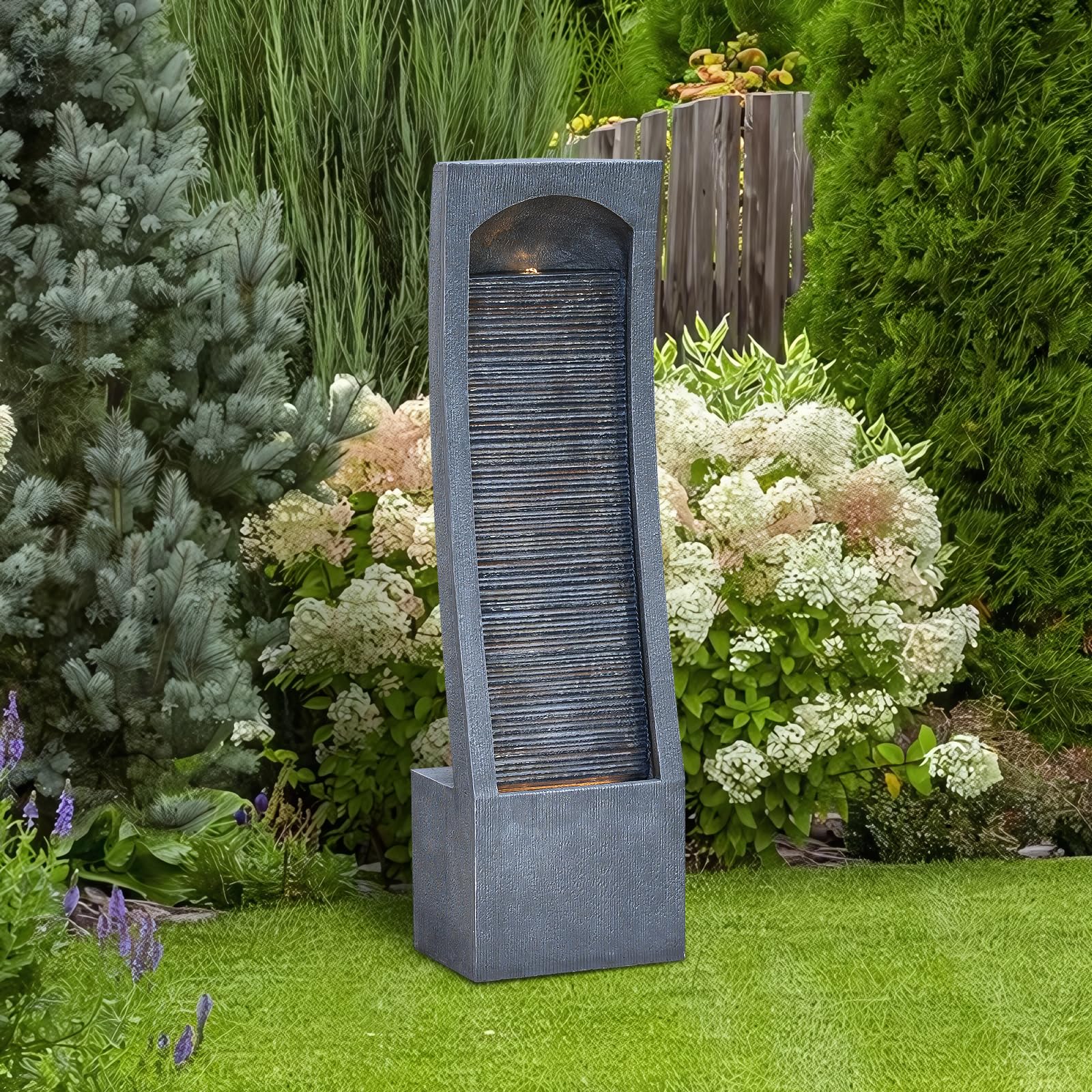 Water Fountain Outdoor Indoor Waterfall Modern Cascading Floorstanding Fountain