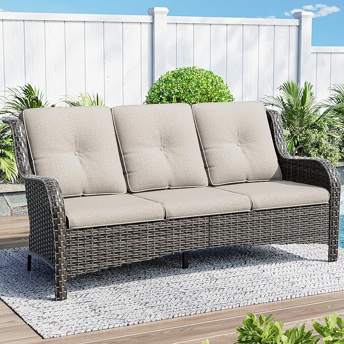 Patio Sofa Wicker 2-Seat Outdoor Couch with Deep Seating, High Back