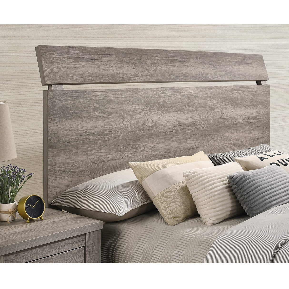 Floren Contemporary Weathered Gray Wood Bedroom Set, Queen Panel Bed, Dresser,