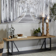79 Wood Bench with Black Metal Base,  Brown