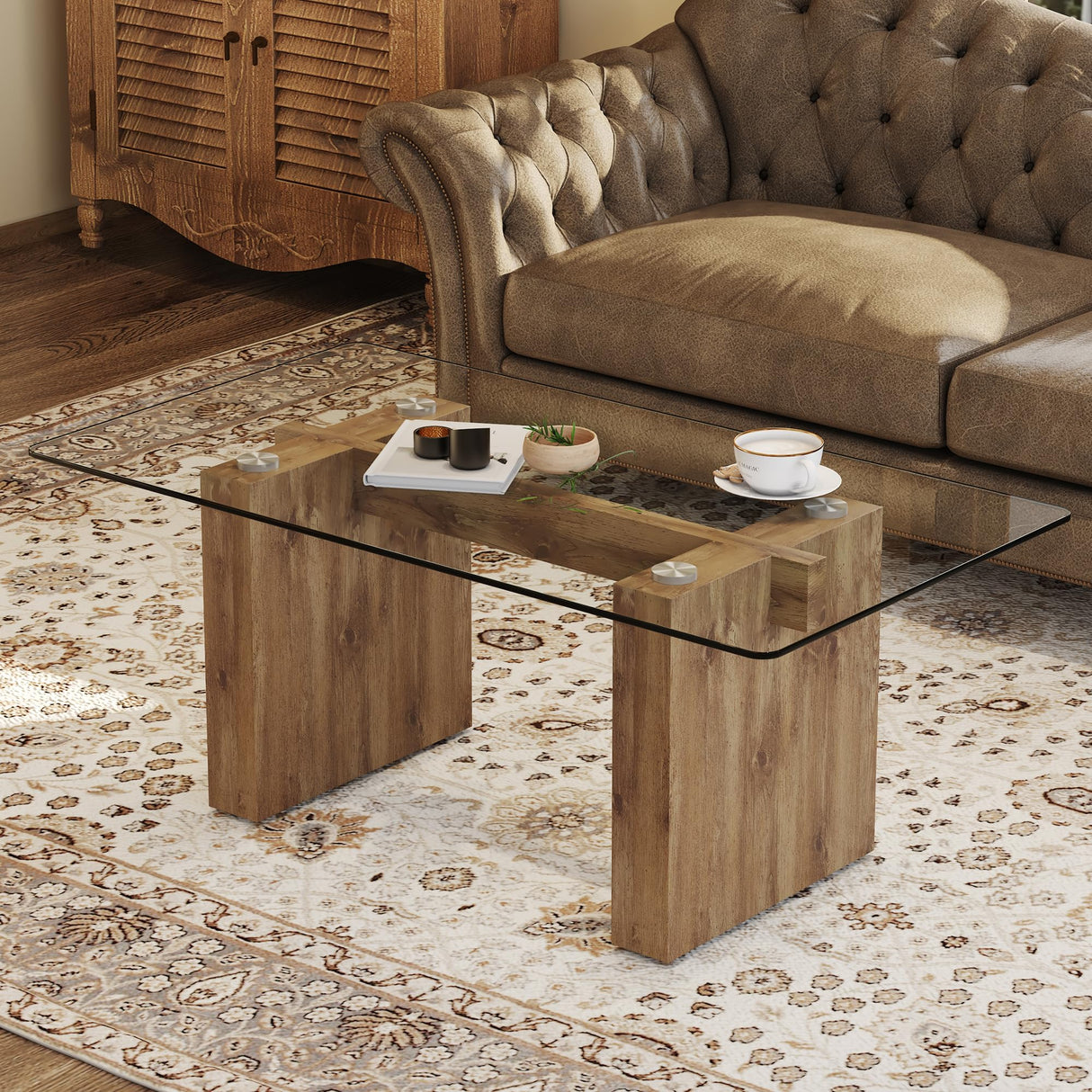 Glass Coffee Table for living room, modern rectangular