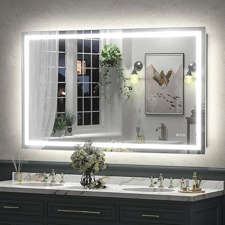 55x36 LED Bathroom Mirror for Wall, Large Lighted Vanity Mirror with Lights, Dimmable,