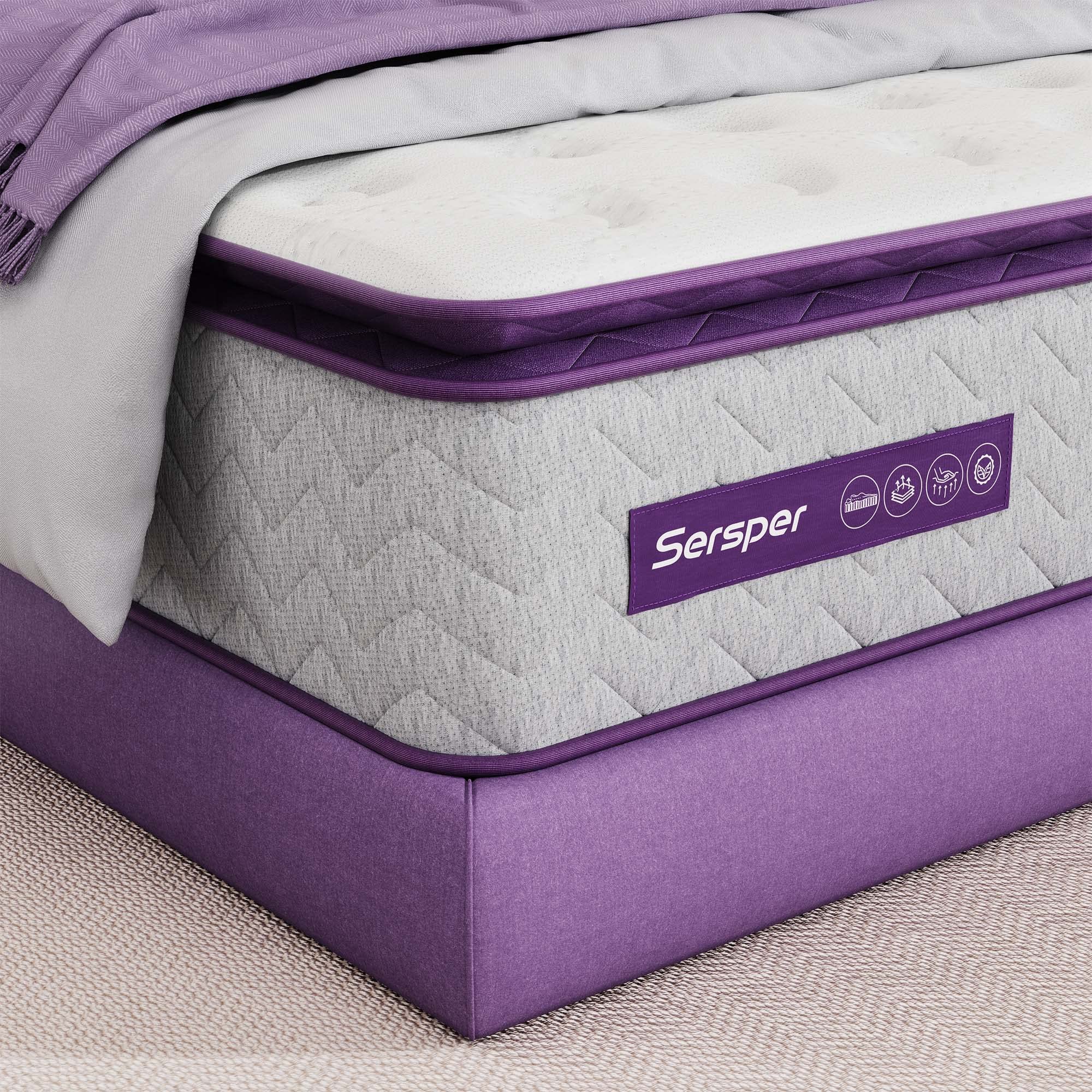 12 Inch Memory Foam Hybrid Pillow Top Queen Mattress - 5-Zone Pocket Innersprings Motion Isolation