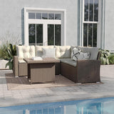 Pomfret Indoor/Outdoor Wicker Rattan Conversation Set, Dining Table
