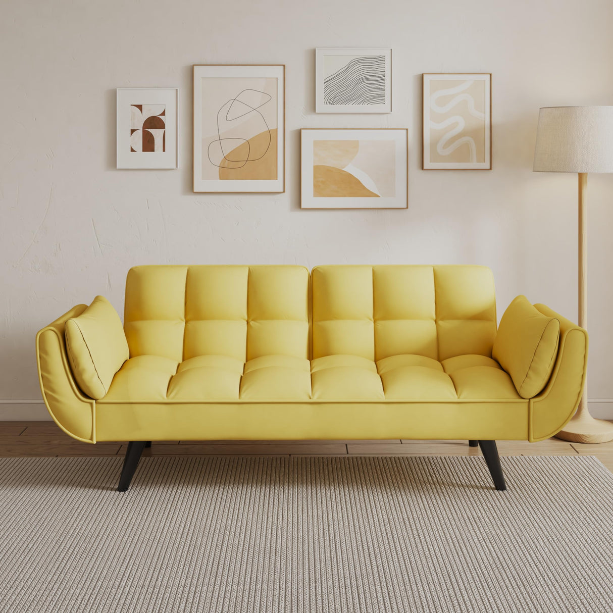 Futon Sofa Bed, Convertible Sleeper Couch 74" W Modern Velvet Loveseat