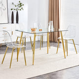 51 inch Glass Dining Table Set for 4, Dining Table & Chair Sets with Gold Plating Legs