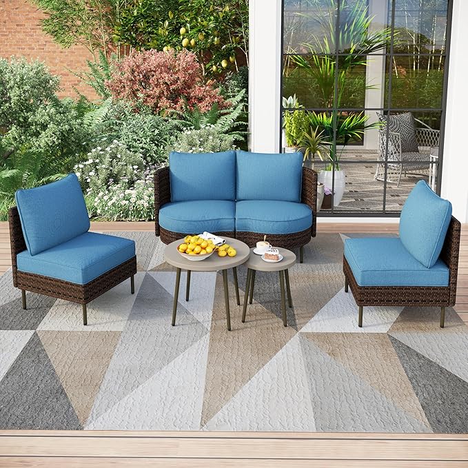 Outdoor Sectional Furniture Set, All-Weather Outdoor Wicker Sectional Sofa 6-Seats Patio