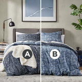 Comforter King Size for Men, Blue Modern Farmhouse Aesthetic Soft Bedding Set,