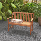 Outdoor Bench, Wood Patio Bench with Cozy Armrests & Backrest, Slatted Sitting Area