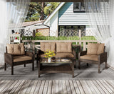 4-Piece Patio Furniture Set Outdoor Rattan Wicker Sofa Set with Cushions