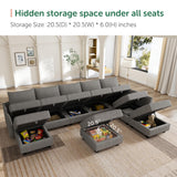 Oversized Modular Sectional Sofa with Storage Seats Reversible Sectional Couch with Ottomans U Shaped Modular Sectional Couch for Living Room, Grey