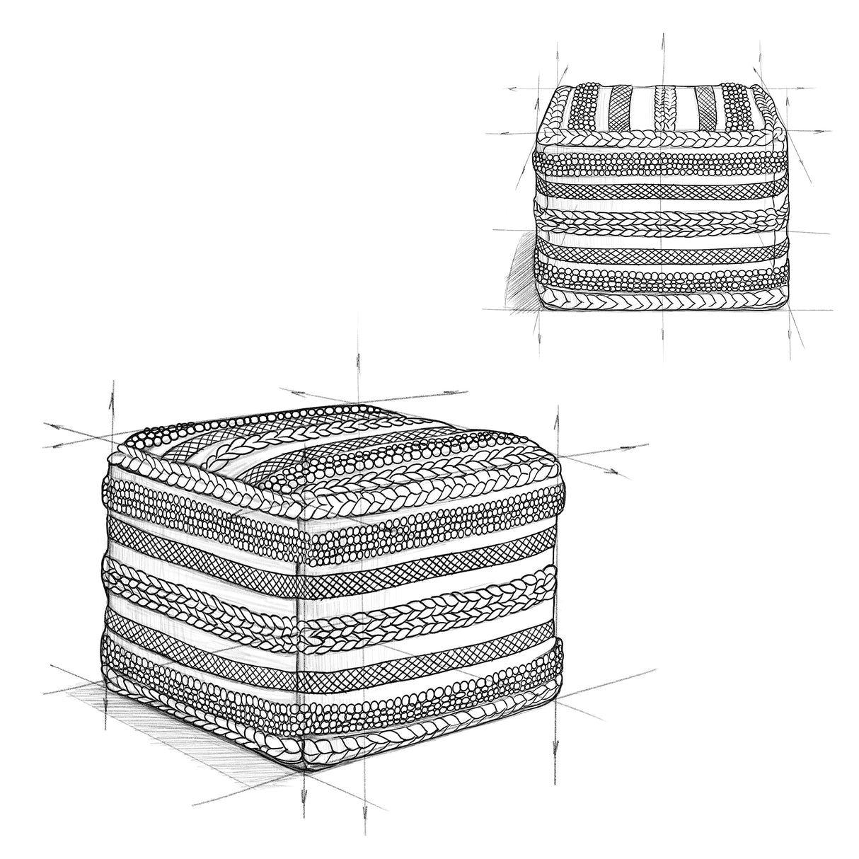 ommer Boho Square Pouf in Natural Handloom Woven Pattern for the Living Room,