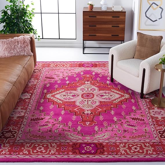 Bellagio Handmade Medallion Wool Area Rug 10' x 14' - Red Pink & Ivory