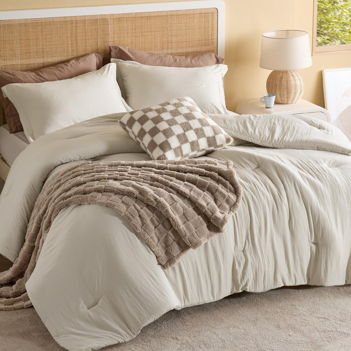 Comforter Queen Size 5 Pieces - Queen Size Comforter Set with Checkered Throw