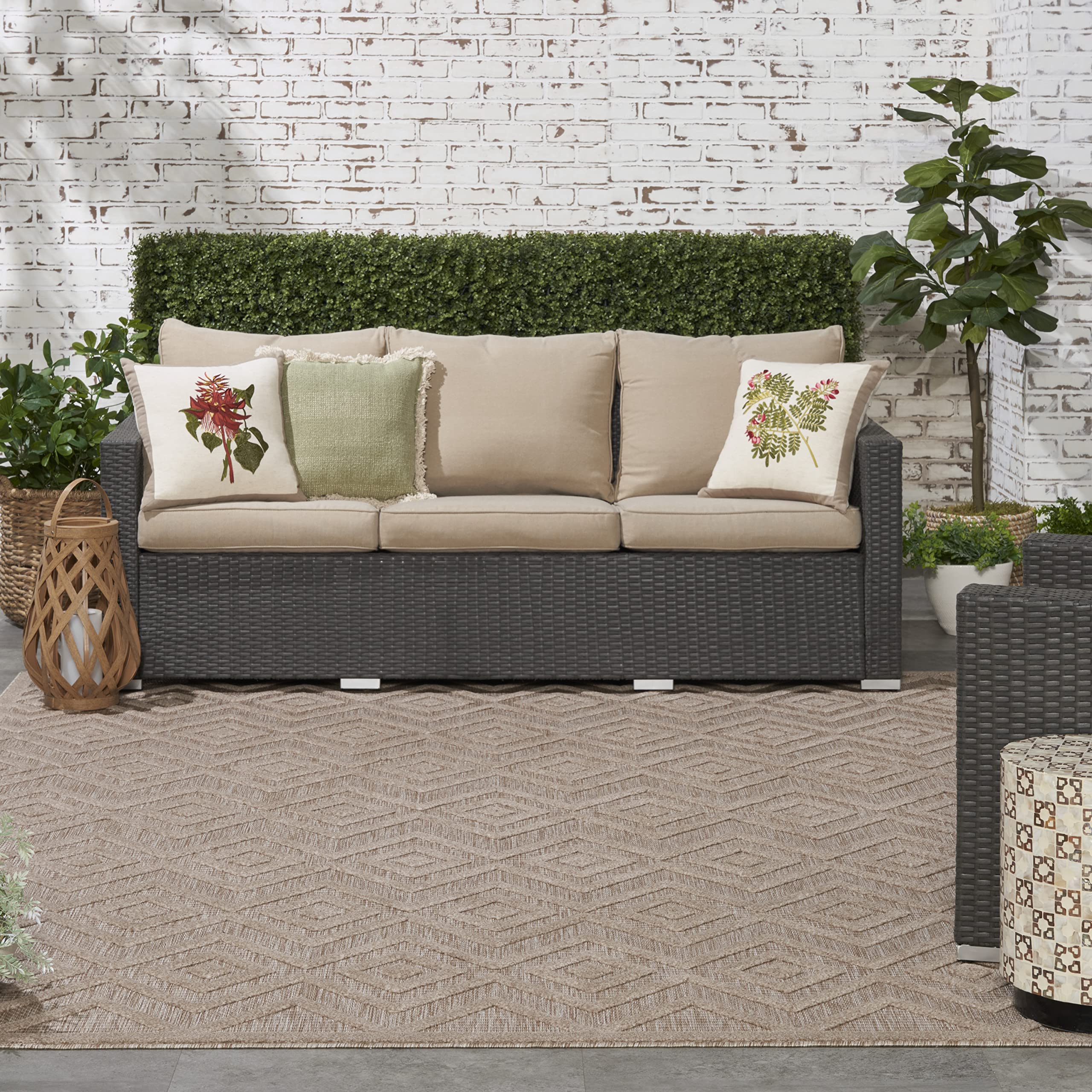 Versatile Indoor/Outdoor Natural Beige 8' x 10' Area Rug, Easy Cleaning