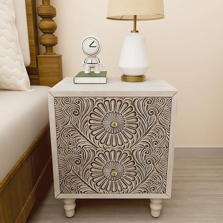 Nightstand w 2 Drawers, Lightweight MDF Vintage Accent Table