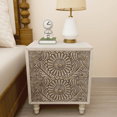 Nightstand w 2 Drawers, Lightweight MDF Vintage Accent Table