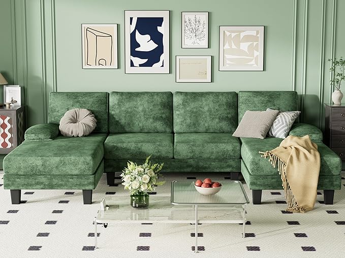 Sofa 110” Corduroy Sectional Comfy Couches for Living Room
