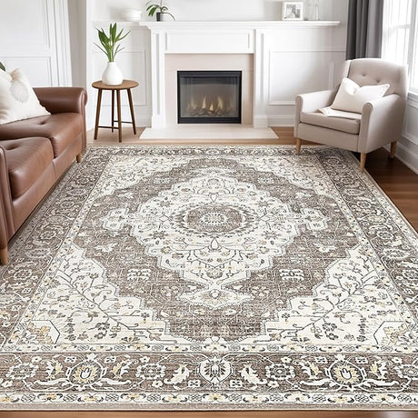 Washable Area Rugs for Living Room 9x12: Large Soft Low Pile Rug for Bedroom Dining