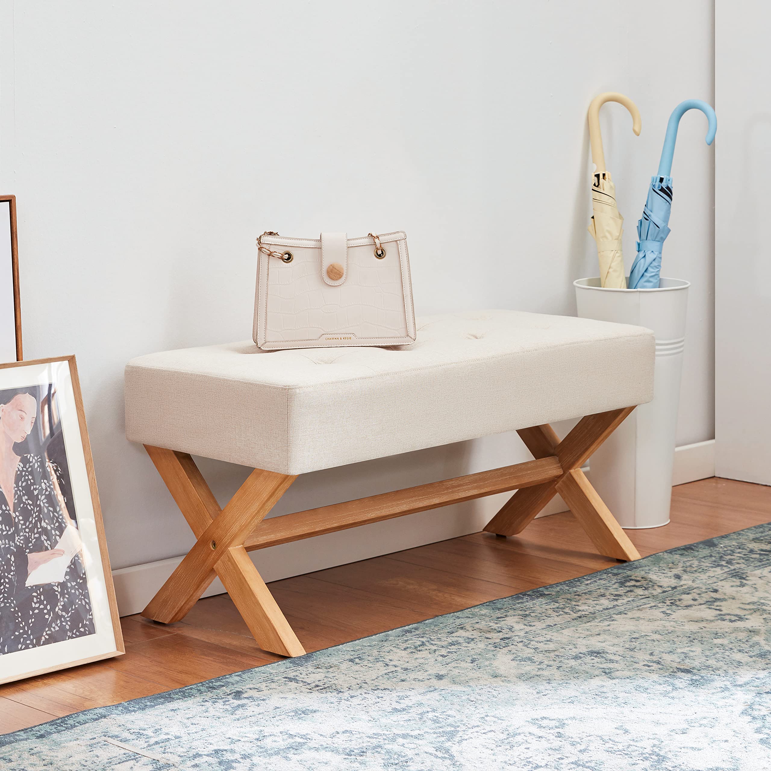 35-inch Entryway Bench, Upholstered End of Bed Bench