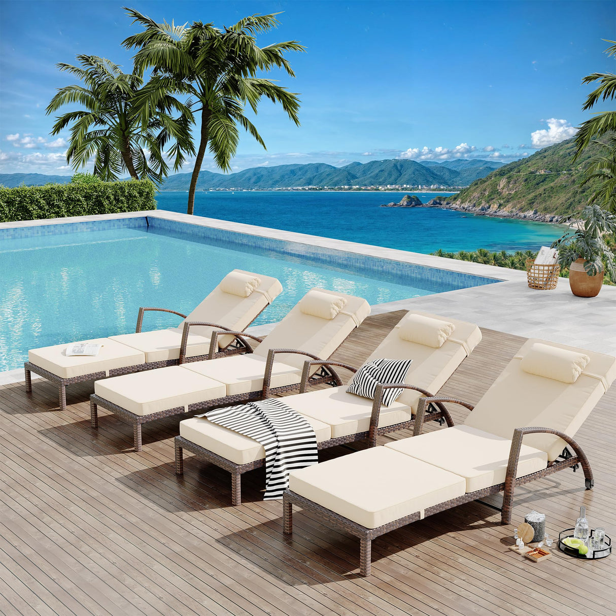 Outdoor Chaise Lounge Set of 2 Rattan Patio Folding Chaise Lounge