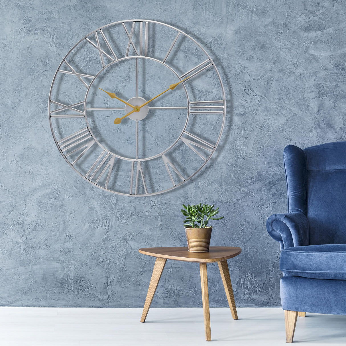 Large Wall Clock for Living Room Decor, (40CM) 16 Inch Wall Clock Decorative, Metal Analog Roman Numeral Wall Clock Modern Wall Clocks - Large Clock Home Decor (Silver)