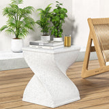 Outdoor Side Table, Concrete End Table, Round Accent Table for Indoor Modern Art Deco, Cement Side Tables for Outside Plant Stand, Artistic Style Tables Garden Stool for Patio (White - Square) - Bircata