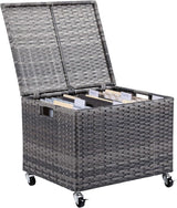 Rolling File Box - Storage Cabinet with Wheels - Weatherproof Rattan-Style Resin Deck Chest