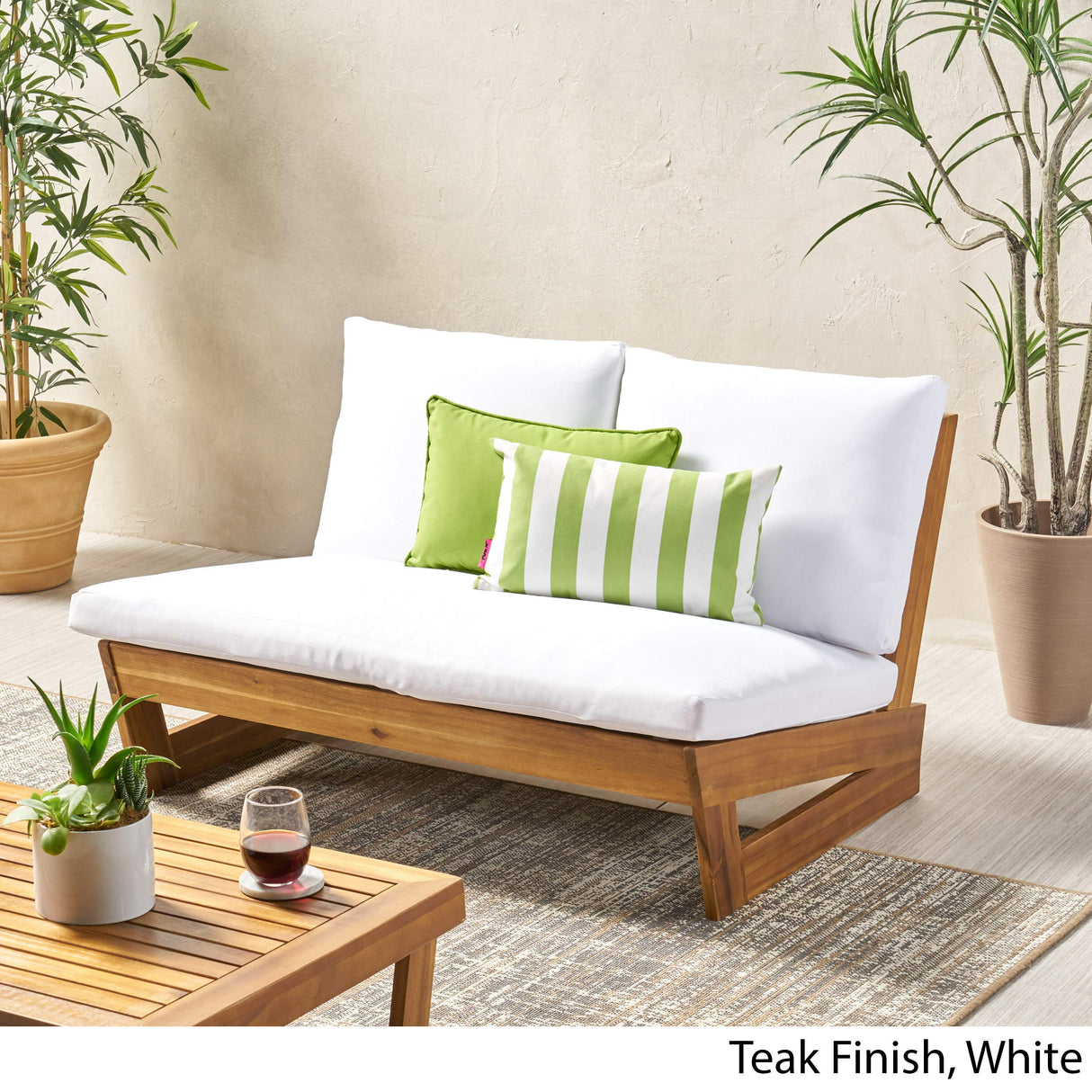 Outdoor Acacia Wood Loveseat with Cushions