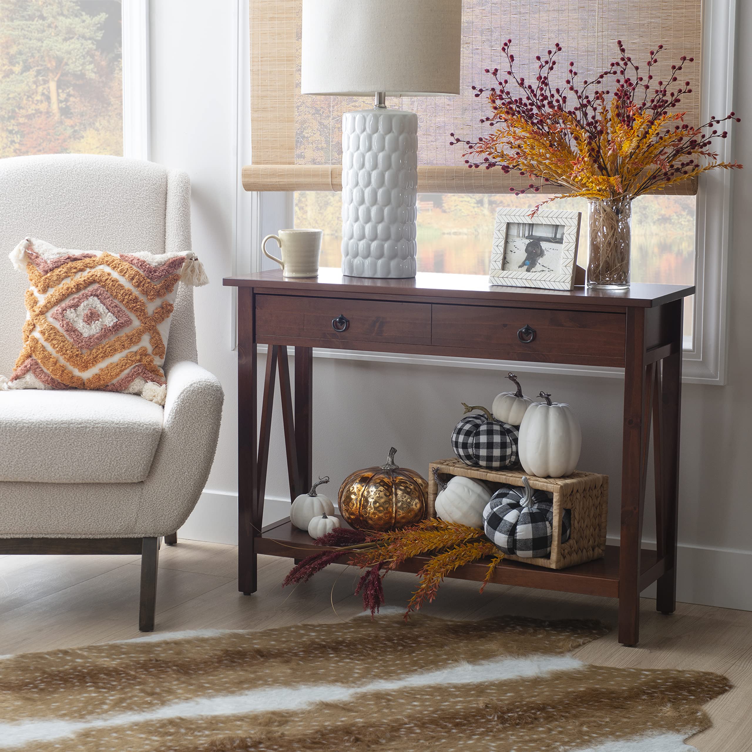 Home Dcor Console Table, 42.01"w x 13.98"d x 30.71"h, Antique Tobacco