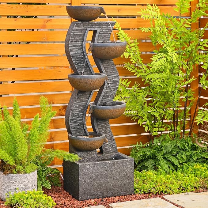 6-Tiered Garden Fountains Outdoor 52.8''H Waterfalls with Lights