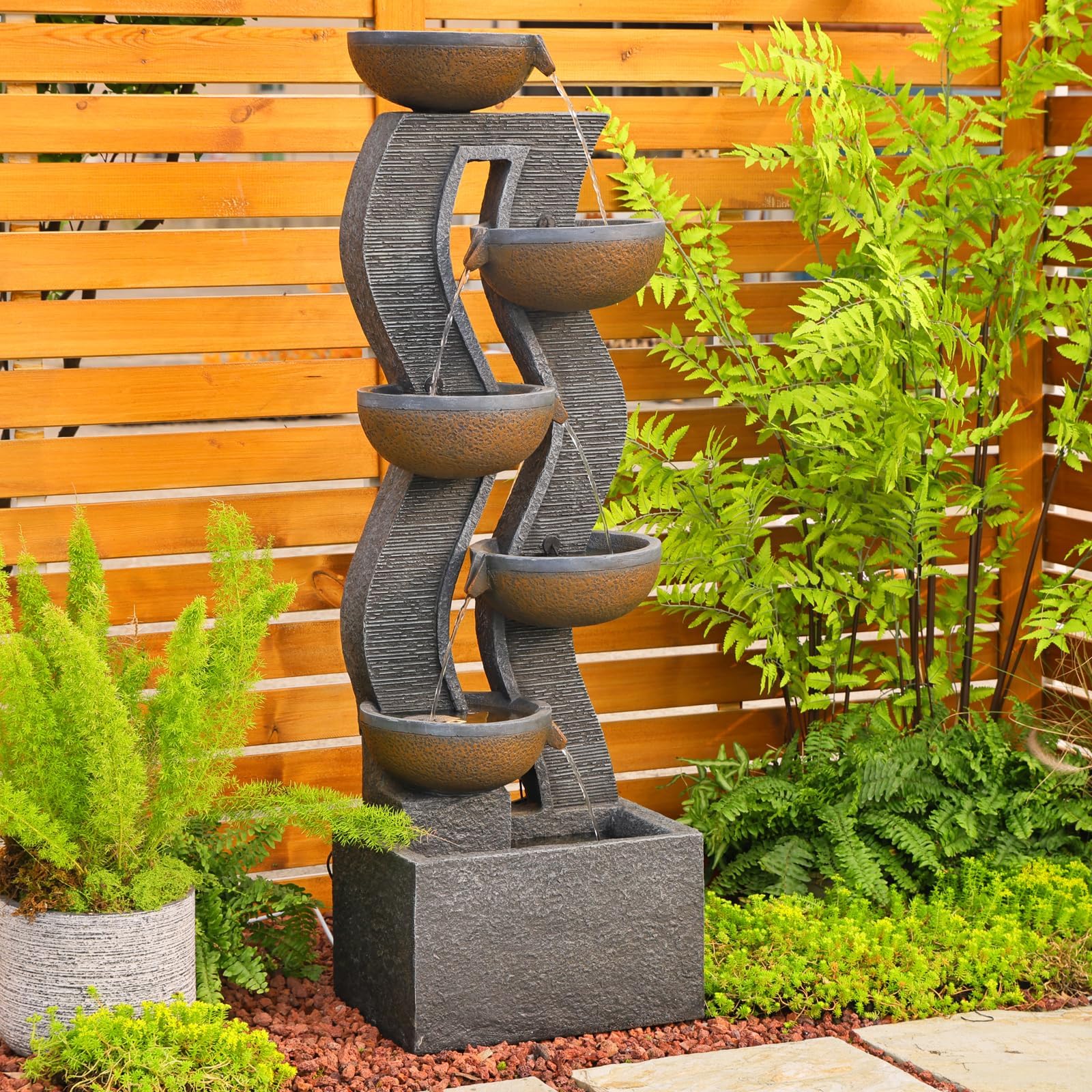 6-Tiered Garden Fountains Outdoor 52.8''H Waterfalls with Lights