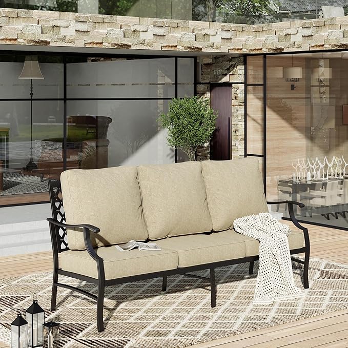 Patio Furniture Sofa, All-Weather Outdoor 3 Seats Couch, Outdoor Patio Couch