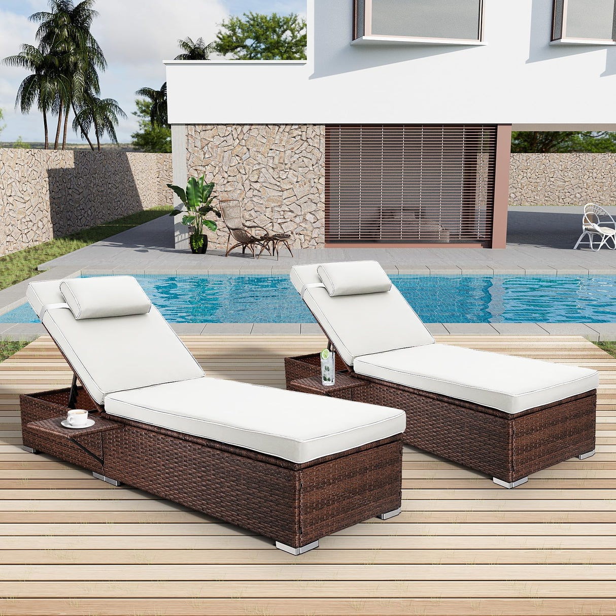 Chaise Lounge Outdoor Wicker Lounge Chairs for Outside PE Rattan Patio Chairs Pool
