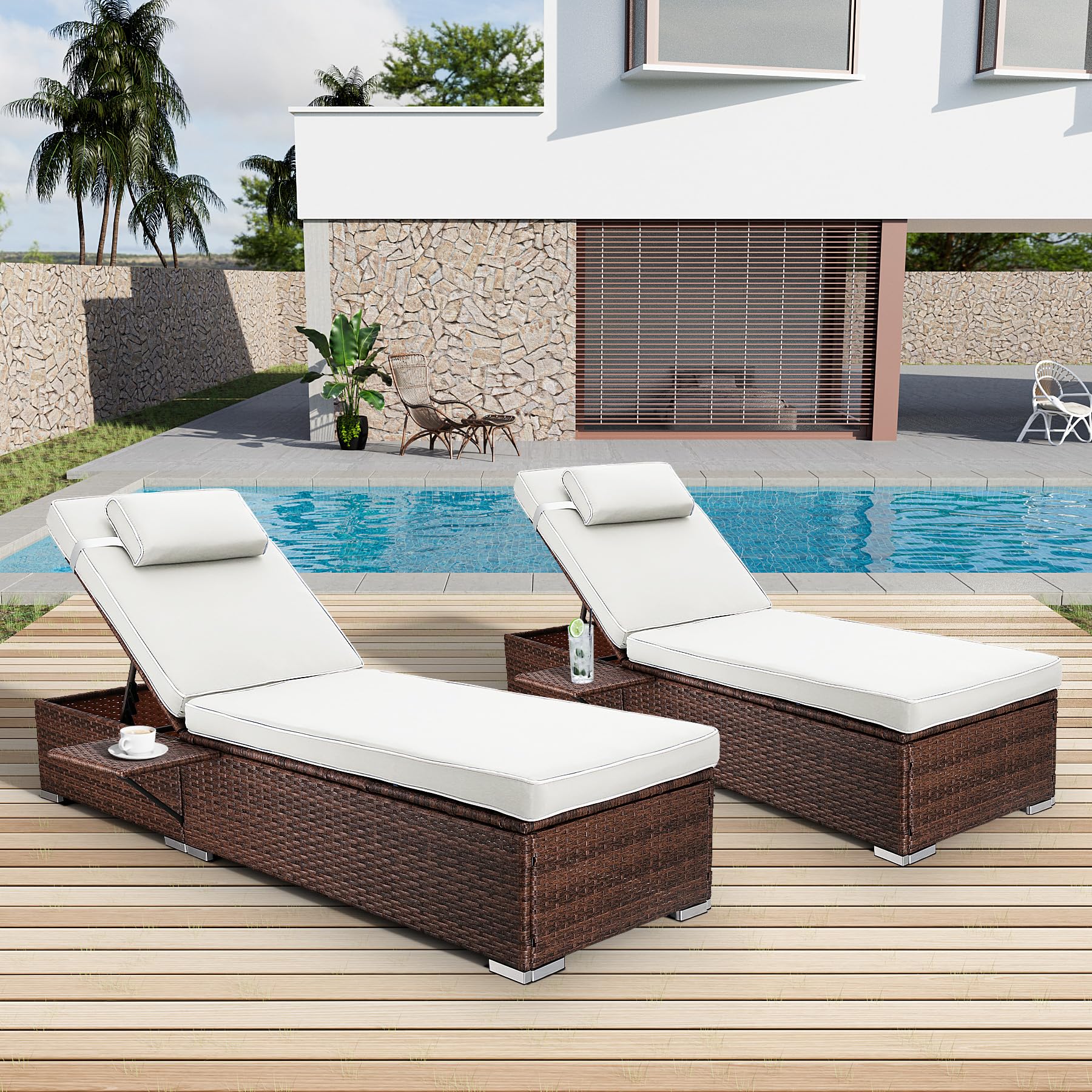 Chaise Lounge Outdoor Wicker Lounge Chairs for Outside PE Rattan Patio Chairs Pool
