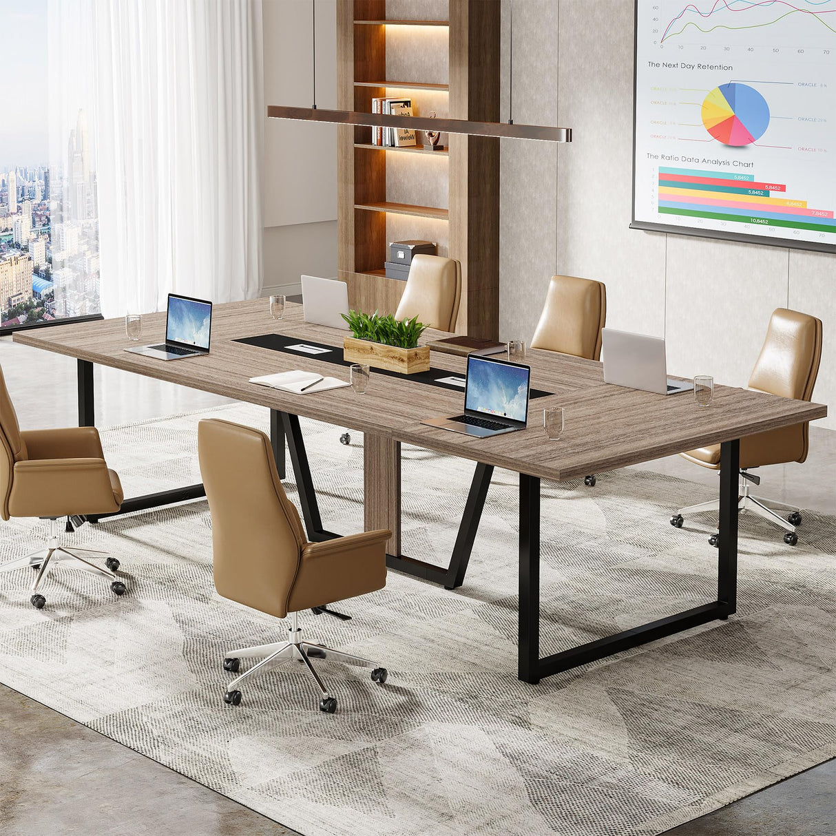 94.5-Inch Conference Table for 10 People, Industrial 8 FT Meeting Table with Two Grommets,